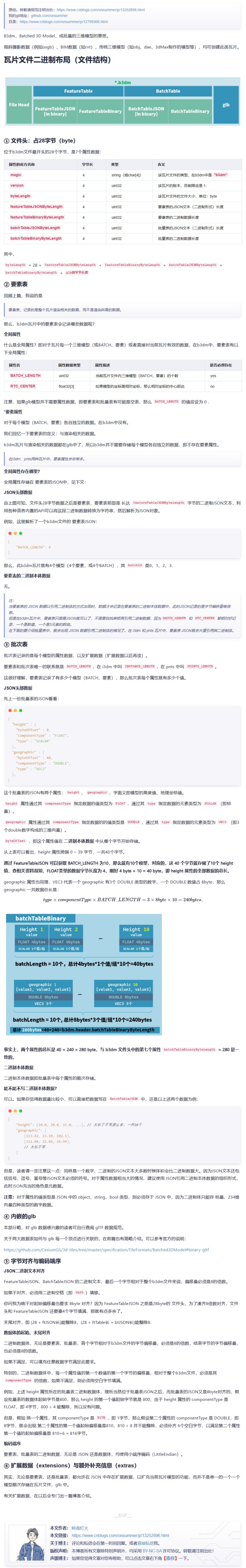 3DTiles 1.0 数据规范详解[4.1] b3dm瓦片二进制数据文件结构 - 阅山
